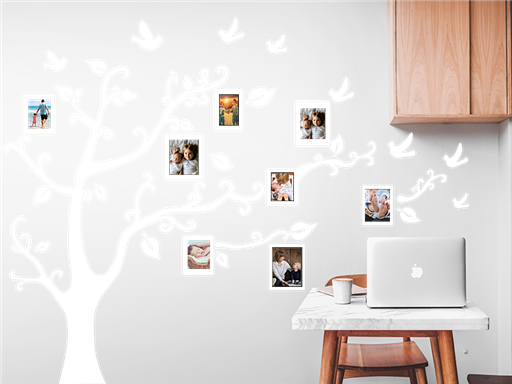 Strom s fotorámikmi samolepky na stenu, Strom s fotorámikmi nálepky na stenu, Strom s fotorámikmi dekorácie na stenu, Strom s fotorámikmi samolepiace nálepky na stenu