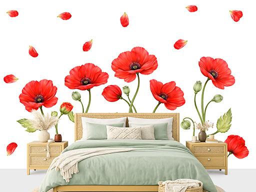 Červené vlčie maky samolepky na stenu, Červené vlčie maky tapety na stenu, Červené vlčie maky dekorácie na stenu, Červené vlčie maky nálepky na stenu