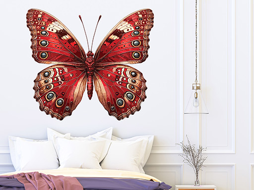 Červený motýľ samolepka na stenu, Červený motýľ nálepky na stenu, Červený motýľ dekorácie na stenu, Červený motýľ samolepiaci dekor na steny, Červený motýľ samolepiace tapety na stenu