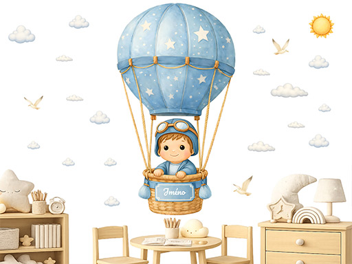 Chlapec v balóne s menom, nálepka na stenu, Chlapec v balóne s menom, nálepka na stenu, Chlapec v balóne s menom, dekorácia na stenu, Chlapec v balóne s menom, tapeta
