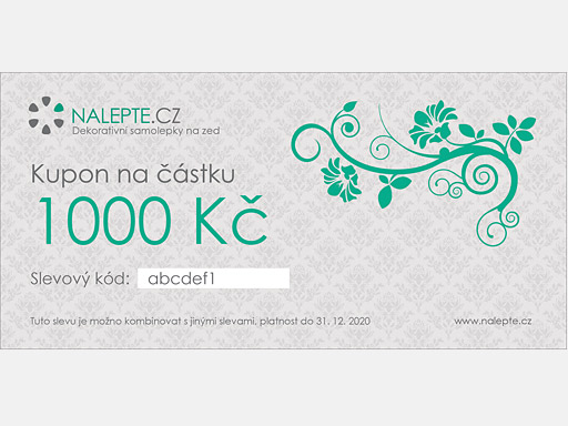 Slevový poukaz 1000 Kč samolepky na zeď, Slevový poukaz 1000 Kč dekorace na zeď, Slevový poukaz 1000 Kč samolepící dekorace na zdi, Slevový poukaz 1000 Kč nálepky na stěnu