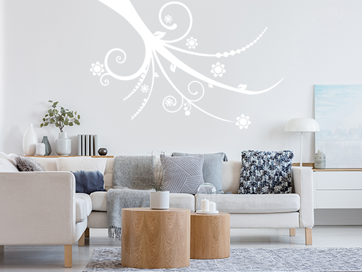 Kvetinová nálepka na stenu, Kvetinová dekorácia na stenu, Samolepiaca kvetinová dekorácia na stenu, Kvetinová nálepka na stenu