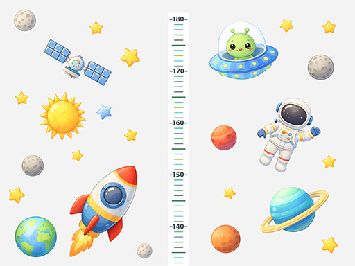 Detský meter s vesmírnou tematikou – nálepky na stenu, Detský meter s vesmírnou tematikou – tapety na stenu, Detský meter s vesmírnou tematikou – dekorácie na stenu, Detský meter s vesmírnou tematikou – nálepky na stenu