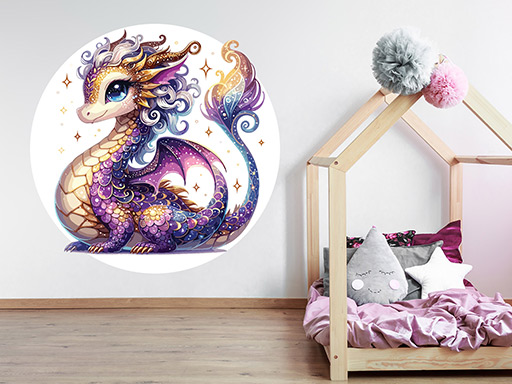 Dráček samolepky na zeď, Dráček do dětského pokoje samolepky na zeď, Dráček nálepky na zeď, Dráček pro děti dekorace na zeď, Dráček samolepící nálepky na zeď