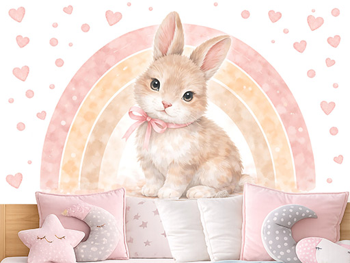Nálepky na stenu s motívom dúhy a zajaca, Nálepky na stenu s motívom dúhy a zajaca, Dekorácie na stenu s motívom dúhy a zajaca, Nálepky na stenu s motívom jednorožca a dúhy, Nálepka na stenu s motívom dúhy a zajaca