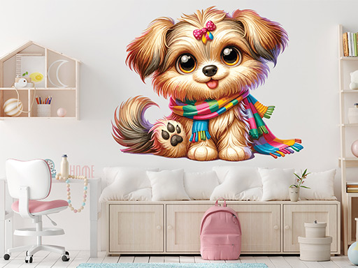 Sučka so šálom samolepka na stenu, Sučka so šálom dekorácie na stenu, Sučka so šálom samolepiacej fólie, Sučka so šálom tapeta na stenu, Sučka so šálom nálepky na stenu