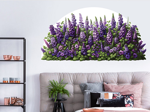Fialové kvety samolepky na stenu, Fialové kvety nálepky na stenu, Fialové kvety dekorácie na stenu, Fialové kvety samolepiace nálepky na stenu