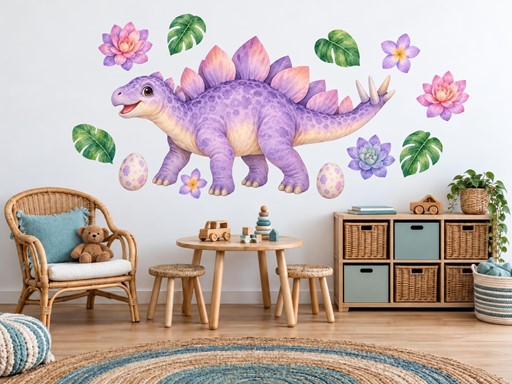 Fialový stegosaurus s květy