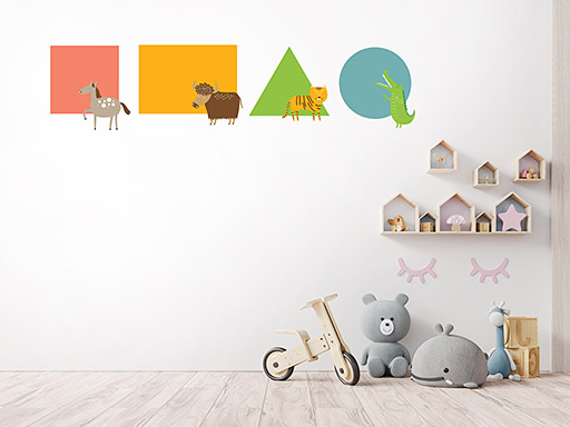 Geometrické tvary samolepky na stenu, Geometrické tvary nálepky na stenu, Geometrické tvary pre deti dekorácie na stenu, Geometrické tvary samolepiace nálepky na stenu