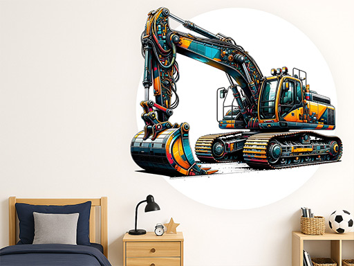 Hitech bagr samolepky na zeď, Hitech bagr nálepky na stěnu, Hitech bagr dekorace na zdi, Hitech bagr tapety na zdi
