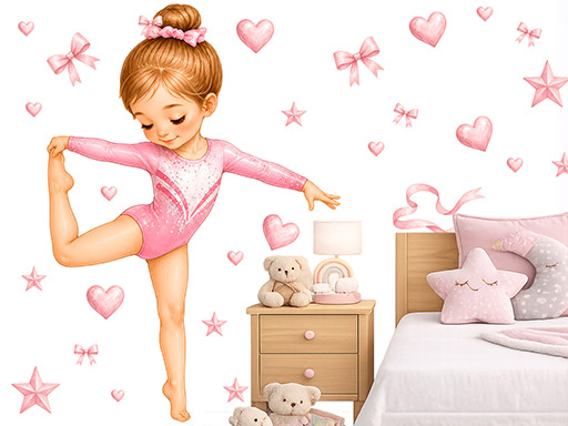 Nálepky na stenu s motívom dievčatka-gymnastky, Tapety na stenu s motívom dievčatka-gymnastky, Dekorácie na stenu s motívom dievčatka-gymnastky, Nálepky na stenu s motívom dievčatka-gymnastky