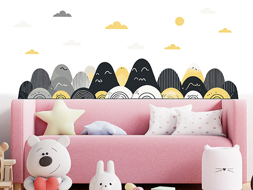 Hory žlté samolepky na stenu, Hory žlté nálepky na stenu, Hory žlté dekorácie na stenu, Hory žlté samolepiace nálepky na stenu