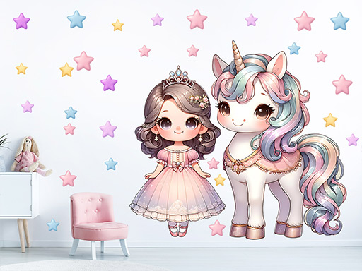 Hříbě jednorožec samolepky na zeď, Hříbě jednorožec do dětského pokoje samolepky na zeď, Hříbě jednorožec nálepky na zeď, Hříbě jednorožec pro děti dekorace na zeď, Hříbě jednorožec samolepící nálepky na zeď
