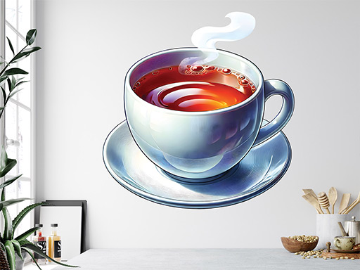 Hrnček s čajom samolepka na stenu, Hrnček s čajom nálepky na stenu, Hrnček s čajom dekorácia na stenu, Hrnček s čajom samolepiaci dekor na steny, Hrnček s čajom samolepiace tapety na stenu