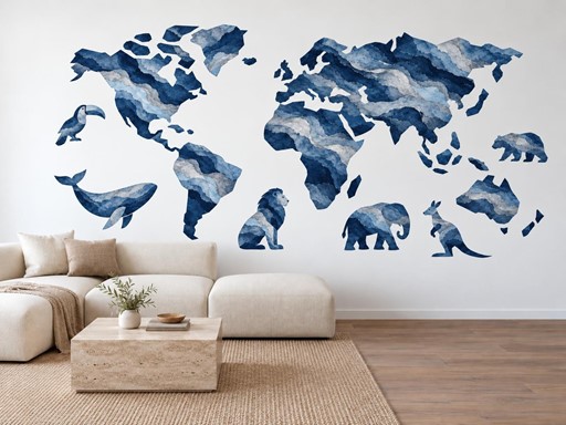 Indigová mapa sveta so zvieratami