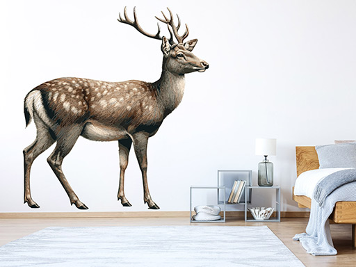 Jeleň s parožím samolepka na stenu, Jeleň s parožím nálepky na stenu, Jeleň s parožím dekorácie na stenu, Jeleň s parožím samolepiaci dekor na steny, Jeleň s parožím samolepiace tapety na stenu