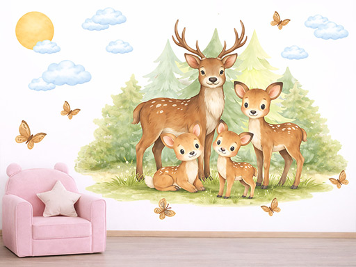 Jelenie rodinka samolepky na stenu, Jelenie rodinka nálepky na stenu pre deti, Jelenie rodinka detské dekorácie na stenu, Jelenie rodinka samolepiace nálepky na stenu