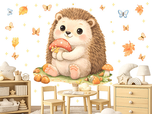 Ježko z lesa nálepky na stenu, Ježko z lesa nálepky na stenu pre deti, Ježko z lesa detské dekorácie na stenu, Ježko z lesa samolepiace nálepky na stenu