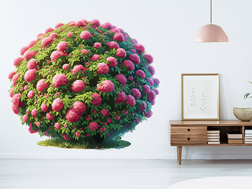 Ker s ružovými kvetmi samolepky na stenu, Ker s ružovými kvetmi nálepky na stenu, Ker s ružovými kvetmi dekorácie na steny, Ker s ružovými kvetmi samolepiace nástenné dekorácie