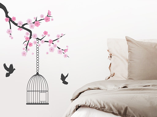 Klietka na vetve samolepky na stenu, Kliecka na vetve nálepky na stenu, Kliecka na vetve dekorácie na stenu, Kliecka na vetve samolepiace nálepky na stenu