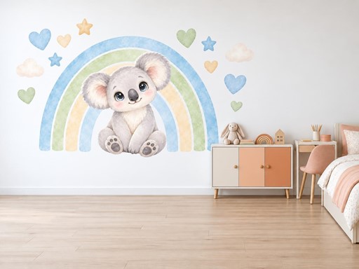 Koala pod duhou samolepky na zeď, Koala pod duhou tapety na zeď, Koala pod duhou dekorace na zeď, Koala pod duhou nálepky na zeď
