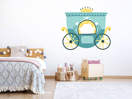 Kočík pre princezné samolepky na stenu, Kočiar pre princezné nálepky na stenu pre deti, Kočiar pre princezné detské dekorácie na stenu, Kočiar pre princezné samolepiace nálepky na stenu