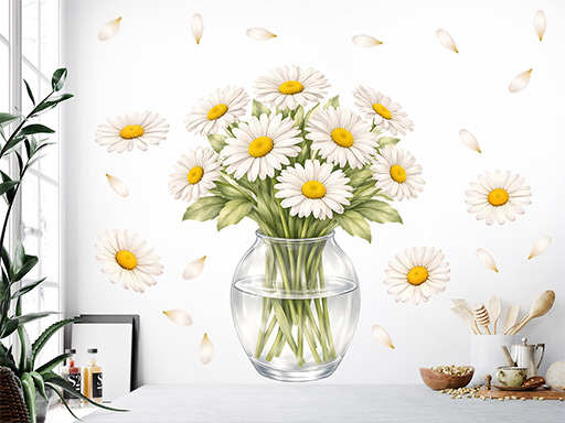 Nálepky na stenu s motívom sedmokrások vo váze, Tapety na stenu s motívom sedmokrások vo váze, Dekorácie na stenu s motívom sedmokrások vo váze, Nálepky na stenu s motívom sedmokrások vo váze