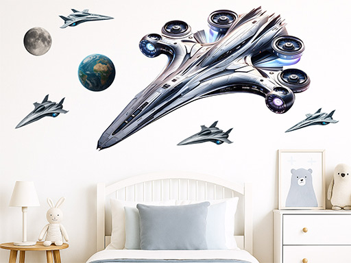 Kozmická loď samolepky na stenu, Kozmická loď nálepky na stenu, Kozmická loď dekorácie na stene, Kozmická loď tapety na stene