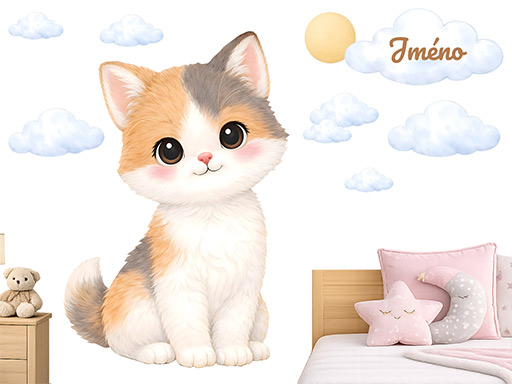 Mačiatko s menom – nálepky na stenu, Mačiatko s menom – tapety na stenu, Mačiatko s menom – dekorácie na stenu, Mačiatko s menom – nálepky na stenu