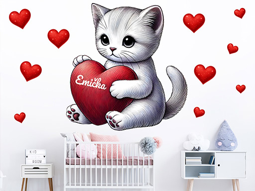 Mačiatko so srdiečkom a menom