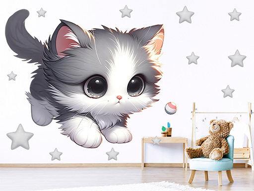 samolepky na stenu mačiatko, mačička samolepky, detská izba samolepky, zvieratká na stenu, roztomilé samolepky, mačiatko dekorácie, samolepky pre deti, nálepky na stenu mačka, samolepky do izby pre dievčatko