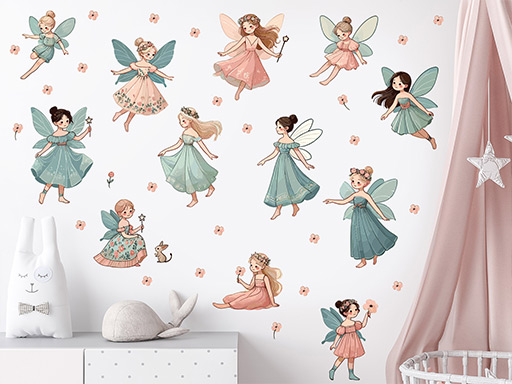 Kúzelné víly samolepky na stenu, Kúzelné víly nálepky na stenu pre deti, Kúzelné víly detské dekorácie na stenu, Kúzelné víly samolepiace nálepky na stenu