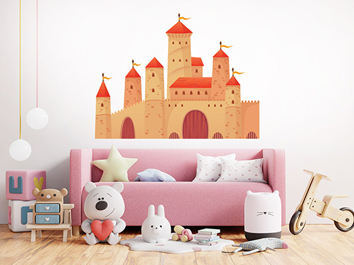 Kráľovský hrad samolepky na stenu, Kráľovský hrad nálepky na stenu pre deti, Hrad pre kráľa detské dekorácie na stenu, Kráľovský hrad samolepiace nálepky na stenu