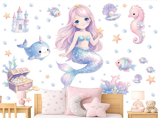Kráľovstvo morské víly samolepky na stenu, Kráľovstvo morské víly tapety na stenu, Kráľovstvo morskej víly dekorácie na stenu, Kráľovstvo morskej víly nálepky na stenu