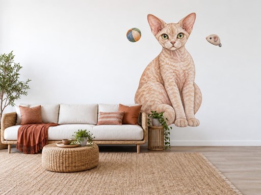 Krémová kočka devon rex samolepky na zeď, Krémová kočka devon rex tapety na zeď, Krémová kočka devon rex dekorace na zeď, Krémová kočka devon rex nálepky na zeď