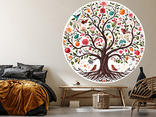 Kruhový strom samolepka na stenu, Kruhový strom nálepky na stenu, Kruhový strom dekorácie na stenu, Kruhový strom samolepiaci dekor na steny, Kruhový strom samolepiace tapety na stenu