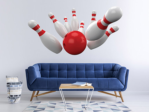 Kolky a bowlingová guľa samolepky na stenu, Kolky nálepky na stenu, Kolky dekorácie na stenu, Kolky samolepiace nálepky na stenu