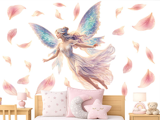 Kvetinové dievča víla samolepky na stenu, Kvetinové dievča víla tapety na stenu, Kvetinové dievča víla dekorácie na stenu, Kvetinové dievča víla nálepky na stenu
