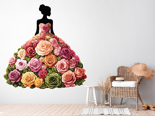 Kvetinová nevesta samolepka na stenu, Kvetinová nevesta nálepky na stenu, Kvetinová nevesta dekorácie na stenu, Kvetinová nevesta samolepiaci dekor na steny, Kvetinová nevesta samolepiace tapety na stenu