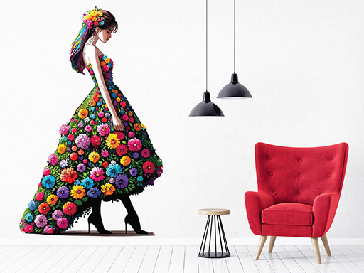 Květinová žena samolepka na zeď, Květinová žena nálepky na zeď, Květinová žena dekorace na stěnu, Květinová žena samolepící dekor na stěny, Květinová žena samolepící tapety na zeď