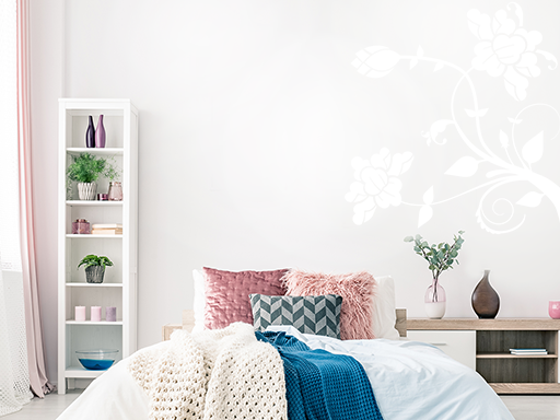 Nálepka na stenu s kvitnúcou rastlinou, Samolepky na stenu s kvitnúcou rastlinou, Dekorácia na stenu s kvitnúcou rastlinou, Samolepiaca dekorácia na stenu s kvitnúcou rastlinou, Samolepiaca tapeta s kvitnúcou rastlinou