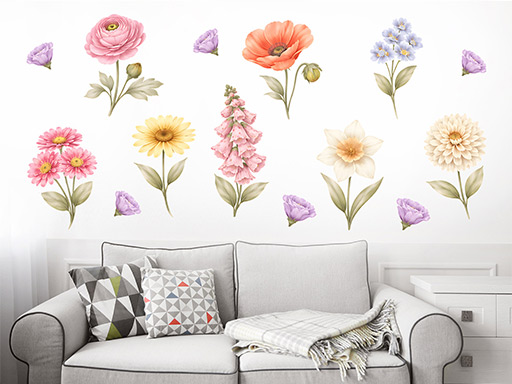 Nálepky s motívom kvetiniek na stenu, Tapety s motívom kvetiniek na stenu, Dekorácie s motívom kvetiniek na stenu, Nálepky s motívom kvetiniek na stenu