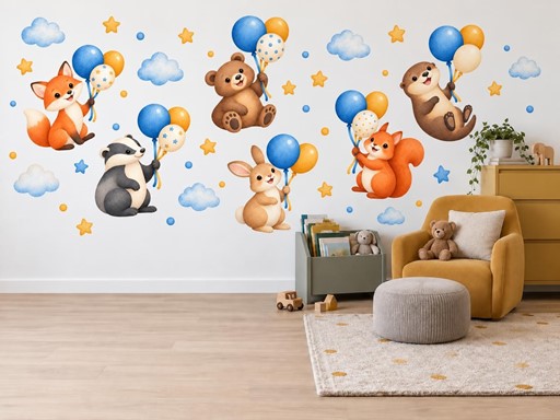 Lesní kamarádi s modrými balonky