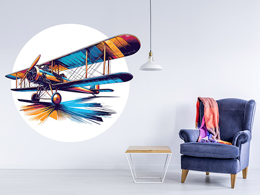 Lietadlo dvojplošník s vrtuľou samolepka na stenu, Lietadlo dvojplošník s vrtuľou nálepka na stenu, Lietadlo dvojplošník s vrtuľou dekorácia na stenu, Lietadlo dvojplošník s vrtuľou samolepka na stene
