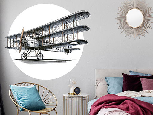 Letadlo trojplošník samolepka na zeď, Letadlo trojplošník nálepky na zeď, Letadlo trojplošník dekorace na stěnu, Letadlo trojplošník samolepící dekor na stěny, Letadlo trojplošník samolepící tapety na zeď