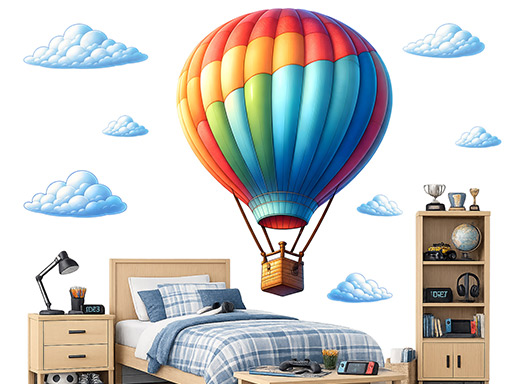 Létající balón samolepka na zeď, horkovzdušný balon nálepky na zeď, Létající balón dekorace na stěnu, Létající balón samolepící dekor na stěny, Létající balón samolepící tapety na zeď