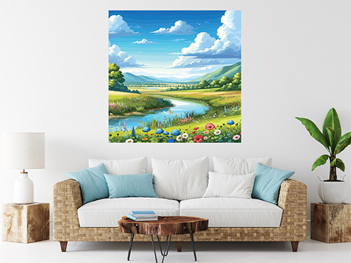 Letní krajinka samolepky na zeď, Letní krajinka nálepky na zeď, Letní krajinka dekorace na zeď, Letní krajinka samolepící nálepky na zeď