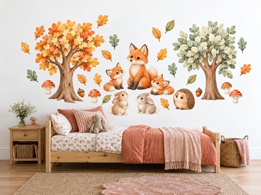 Liščí rodinka pod stromy samolepky na zeď, Liščí rodinka pod stromy tapety na zeď, Liščí rodinka pod stromy dekorace na zeď, Liščí rodinka pod stromy nálepky na zeď