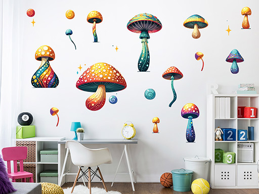 Magické huby samolepky na stenu, Magické huby nálepky na stenu pre deti, Magické huby detské dekorácie na stenu, Magické huby samolepiace nálepky na stenu