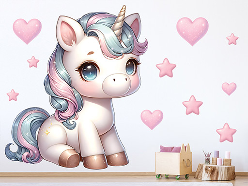Magický jednorožec samolepky na zeď, Magický jednorožec dekorace na zeď, Magický jednorožec samolepící dekorace na zdi, Magický jednorožec nálepky na stěnu
